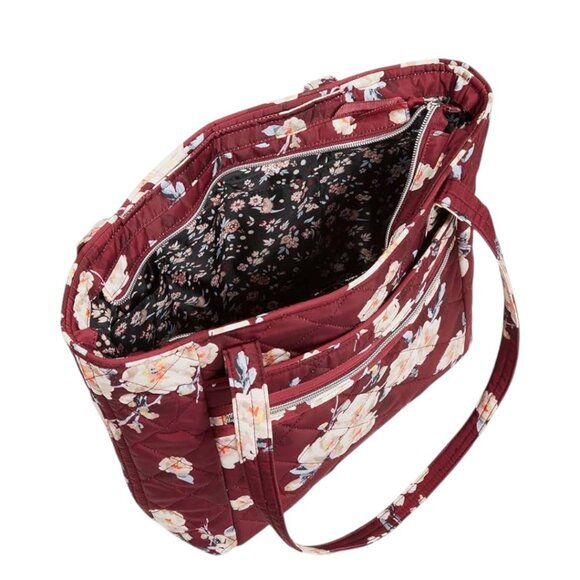 Vera Bradley Vera Tote in Blooms & Branches Quilted Bag Travel Burgundy Peonies - Picture 4 of 7
